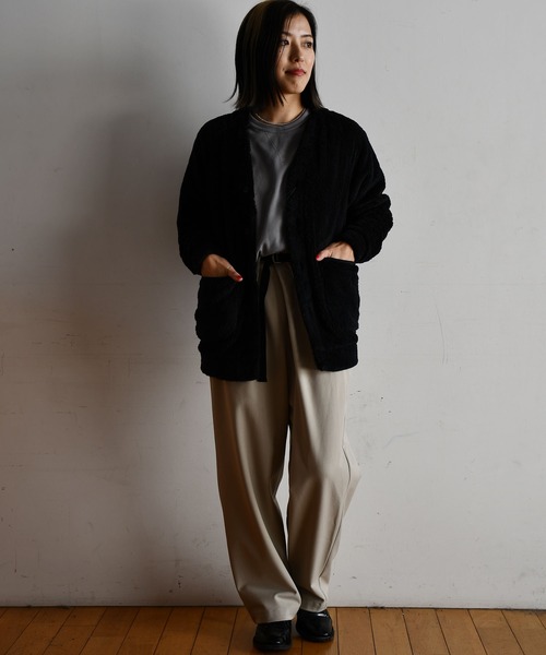 Johnbullネイビー ノーカラージャケット スエード風 Johnbull