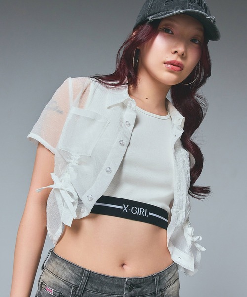 ブラウス シャツ FRONT DRAWSTRING S/S SHIRT レディース X-girl ブラウス シャツ FRONT DRAWSTRING S/S SHIRT レディース