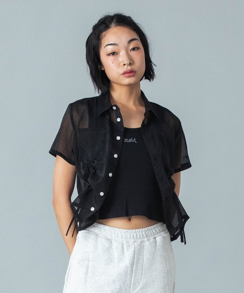 ブラウス シャツ FRONT DRAWSTRING S/S SHIRT レディース