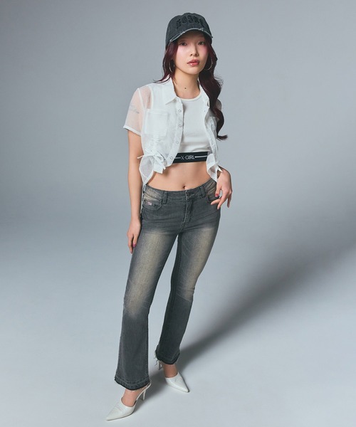 ブラウス シャツ FRONT DRAWSTRING S/S SHIRT レディース X-girl ブラウス シャツ FRONT DRAWSTRING S/S SHIRT レディース