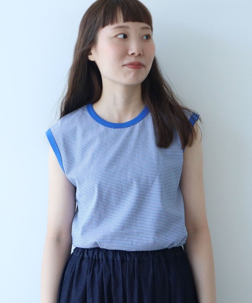 tシャツ ミジンボーダー ノースリ レディース