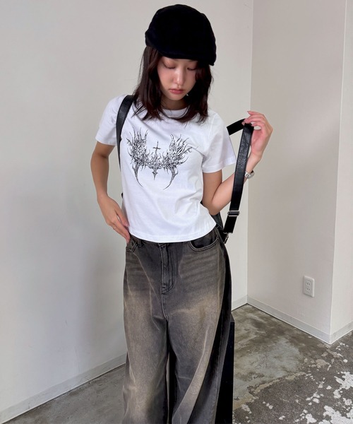 FOLLOWIN tシャツ 「2025SS」Y2Kエンジェルウィングデザイン半袖
