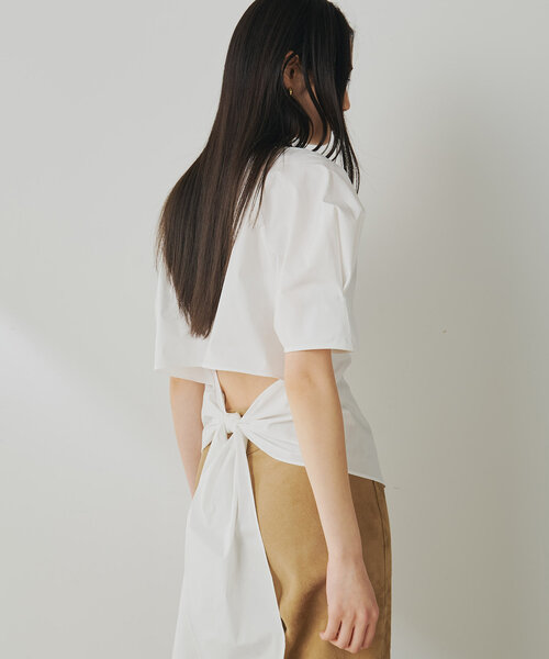 新品 WimGazette ホワイト 半袖シャツ パフスリーブ リボン付き Whim
