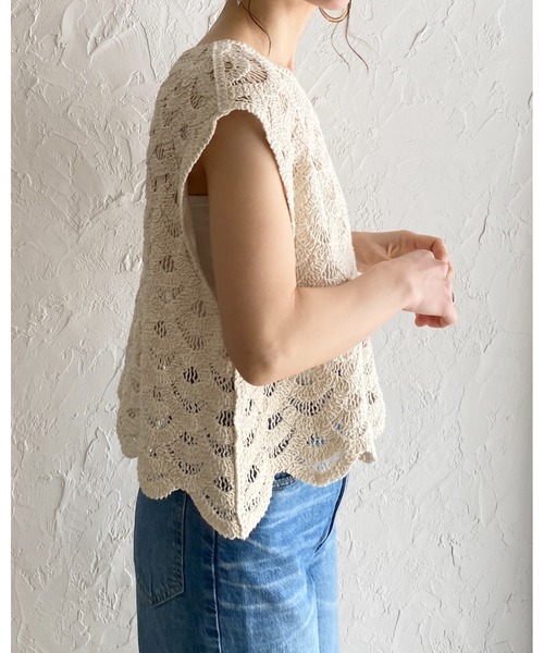 She's Closet ベスト ジレ ショート丈トーションレースかぎ編み