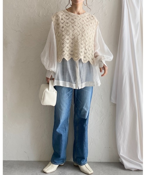 She's Closet ベスト ジレ ショート丈トーションレースかぎ編み