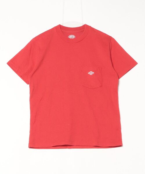 新品【DANTON】半袖シャツ　34サイズ Danton 「DANTON」 刺繍半袖Tシャツ 34 レッド レディース