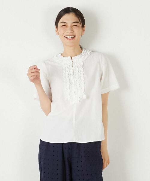 ブラウス シャツ 「コットンウォッシュローンフリルブラウス」 レディース