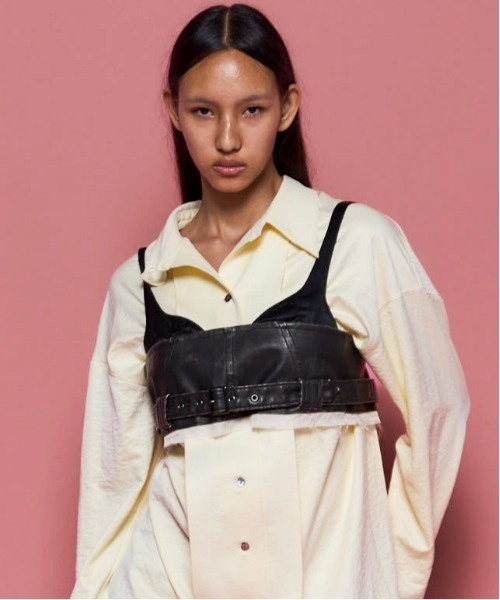 ブラウス シャツ 「25AW PRE-ORDER」Belted Vegan Leather Bustier/ベルテッドヴィーガンレザービスチェ「MAI