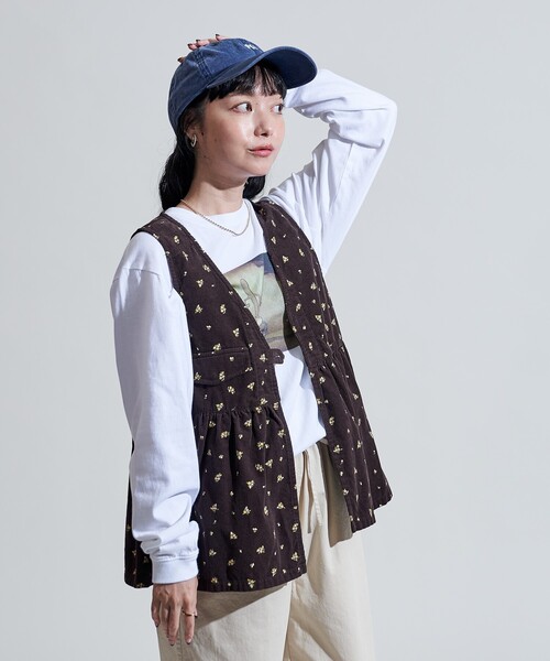 ベスト ジレ カントリーフラワー コーデュロイベスト「セットアップ対応」/小花柄 レディース FREAK'S STORE ベスト ジレ カントリーフラワー コーデュロイ