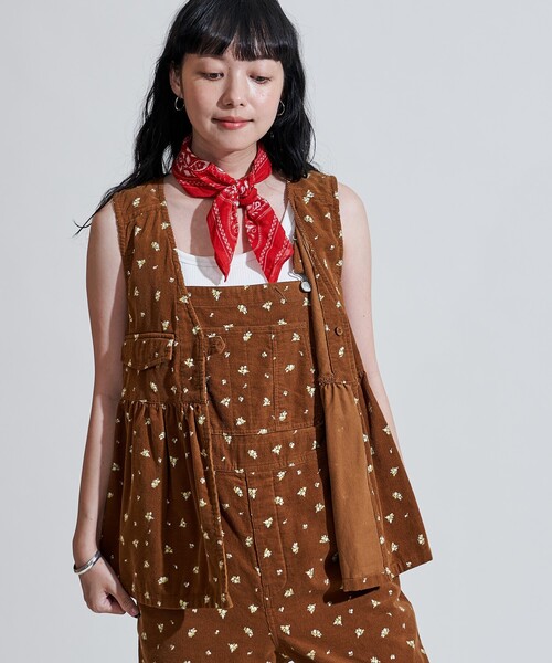 ベスト ジレ カントリーフラワー コーデュロイベスト「セットアップ対応」/小花柄 レディース FREAK'S STORE ベスト ジレ カントリーフラワー コーデュロイ
