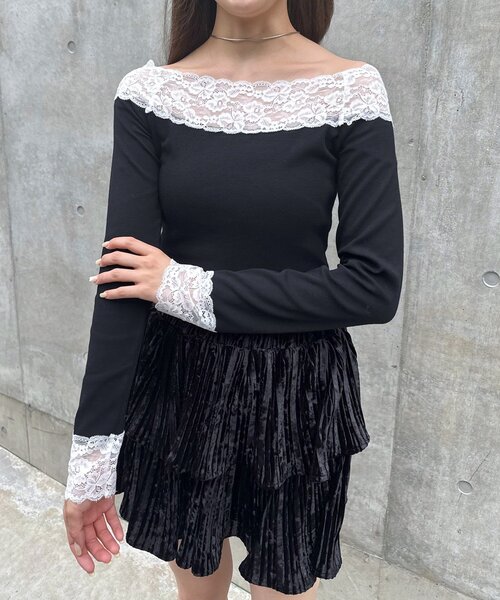tシャツ 「mline」レースオフショル カットソー レディース