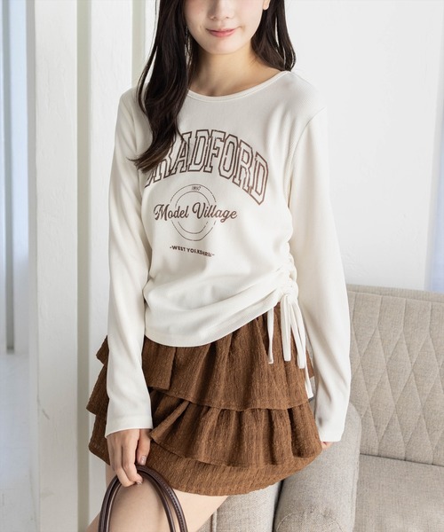 clear tシャツ カレッジロゴプリントドロスト長袖カットソー「韓国