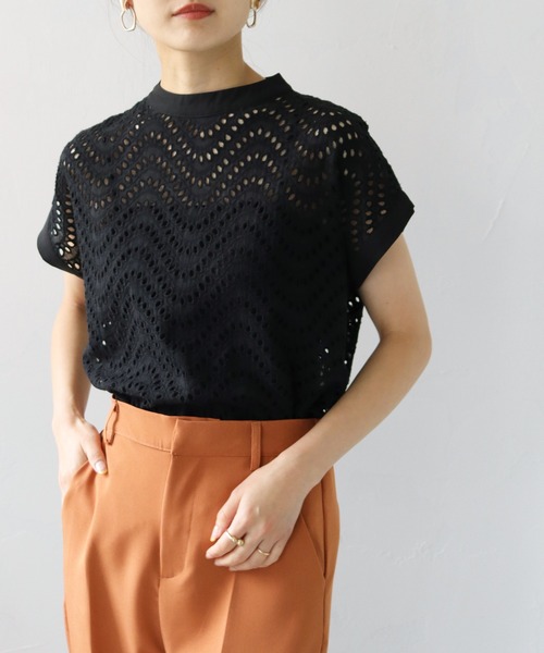 「HER CLOSET」 「SHE MO SHELLY」半袖ブラウス M ダークグリーン レディース_画像7