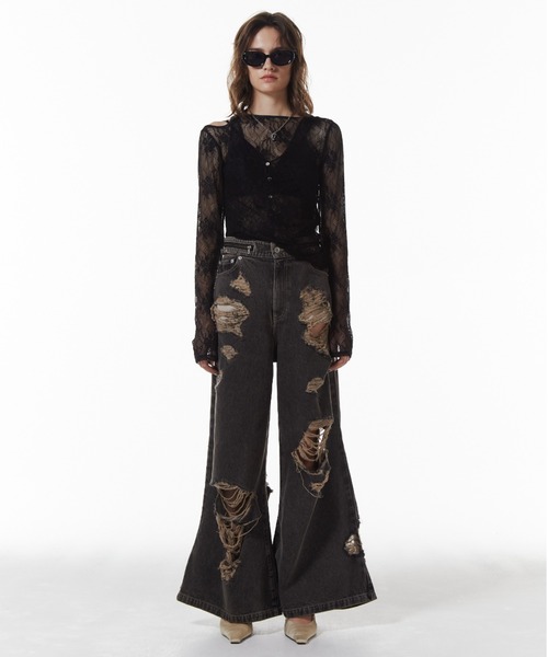JOSE MOON（ジョゼムーン） tシャツ SLIT CUTTING LACE TOPS/スリット