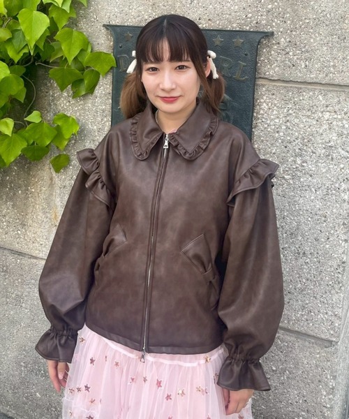 レザージャケット ライダース RIBBON ＆ PUFF LEATHER ジャケット レディースの画像