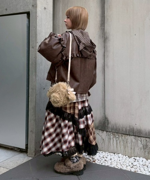 レザージャケット ライダース RIBBON ＆ PUFF LEATHER ジャケット レディースの画像