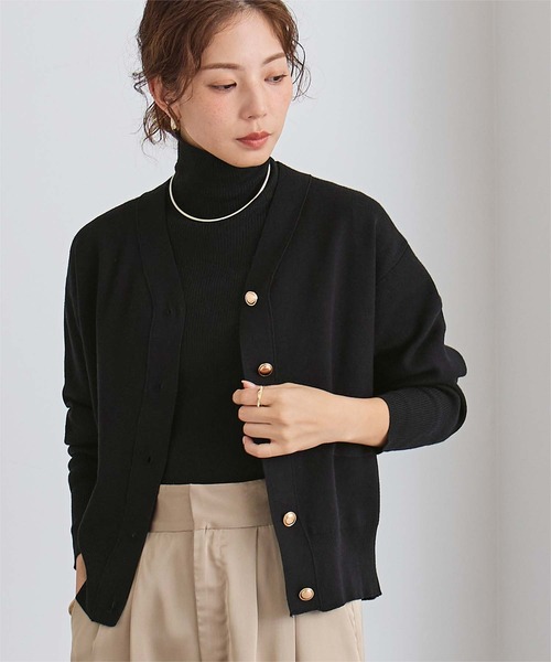 23区 Vネックカーディガン ブラック 大きいサイズ44 ゴールドボタン 2XL ur's（ユアーズ） カーディガン Vネックゴールド釦カーディガン