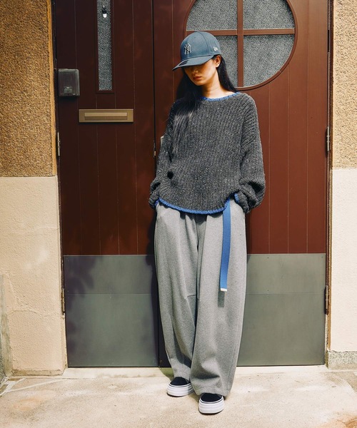 MODENORMCORE　モードノーム　裏起毛3Dカーブパンツ　グレー niko and（ニコアンド）の「[MODE NORM CORE] 裏起毛3Dカーブパンツ