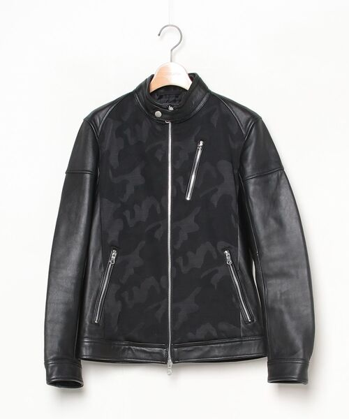 ネイビー レザー シングルライダースジャケット 「RATTLE TRAP