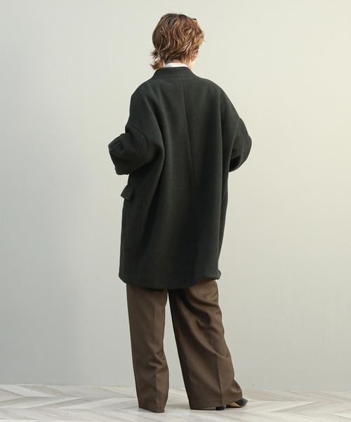 The rejoice コート アウター ウール混カラーレスコート レディース