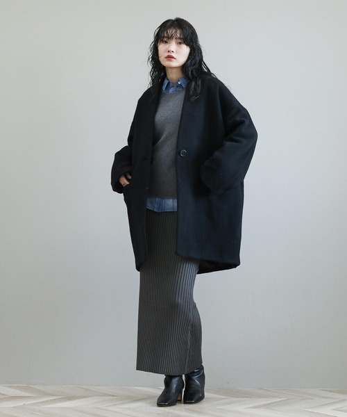 The rejoice コート アウター ウール混カラーレスコート レディース
