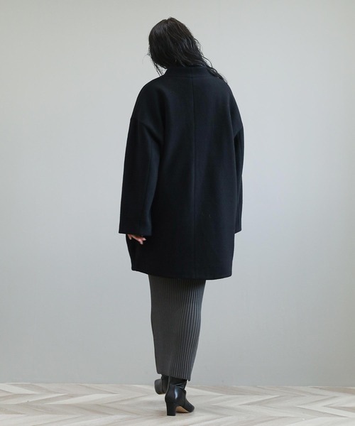 The rejoice コート アウター ウール混カラーレスコート レディース