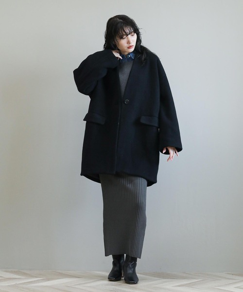 The rejoice コート アウター ウール混カラーレスコート レディース