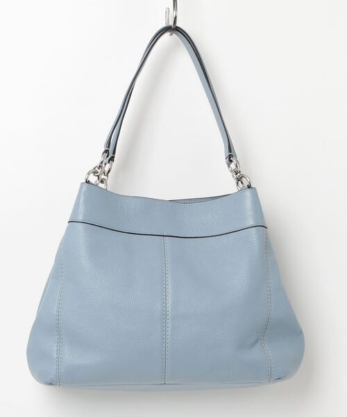 未使用品　COACH ブルーグレー レザー ハンドバッグ コーチハンドバック未使用2way シボ革グレーブルー