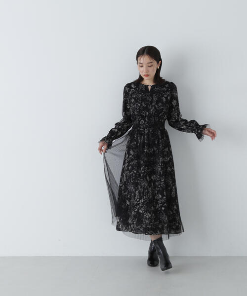 「NATURAL BEAUTY BASIC」 長袖ワンピース MEDIUM ブラック系その他 レディース_画像3