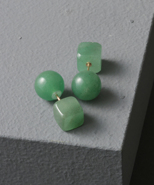 Lilas ピアス ラウンド*キューブカラーストーンピアス K10（両耳