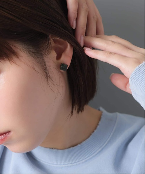 Lilas ピアス ラウンド*キューブカラーストーンピアス K10（両耳