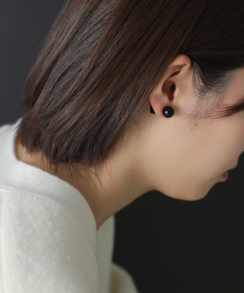 Lilas ピアス ラウンド*キューブカラーストーンピアス K10（両耳