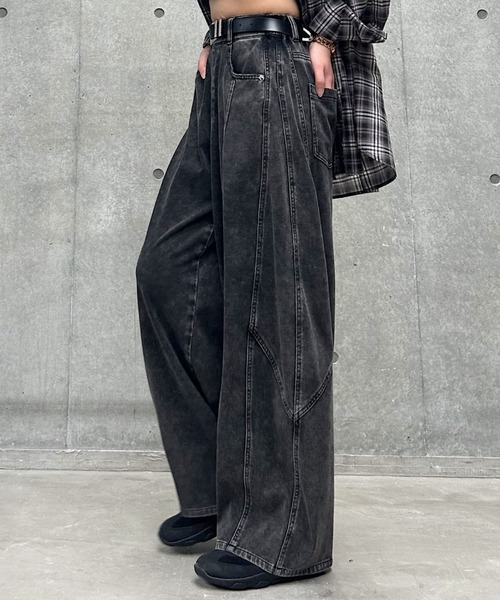 ワイドパンツ ジーンズ デニム デニムパンツ 「まるでデニム見え！/紫外線カット/接触冷感」マルデニコクーンパンツ レディースの画像