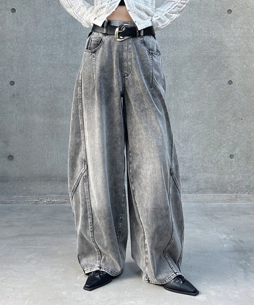 ワイドパンツ ジーンズ デニム デニムパンツ 「まるでデニム見え！/紫外線カット/接触冷感」マルデニコクーンパンツ レディースの画像