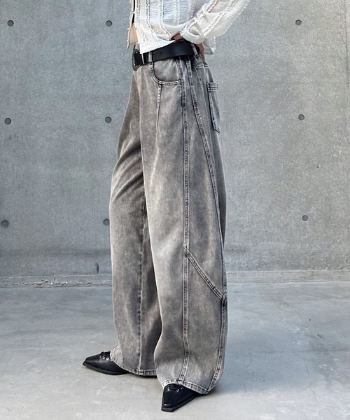 ワイドパンツ ジーンズ デニム デニムパンツ 「まるでデニム見え！/紫外線カット/接触冷感」マルデニコクーンパンツ レディースの画像