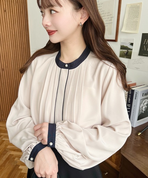 「moment+」 長袖ブラウス L ネイビー レディース_画像5