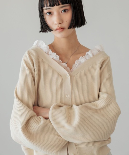 新品 LOWRYS FARM レースカラーニットカーディガン 完売 レース取り外し可能】レースカラーニットカーディガン | [公式