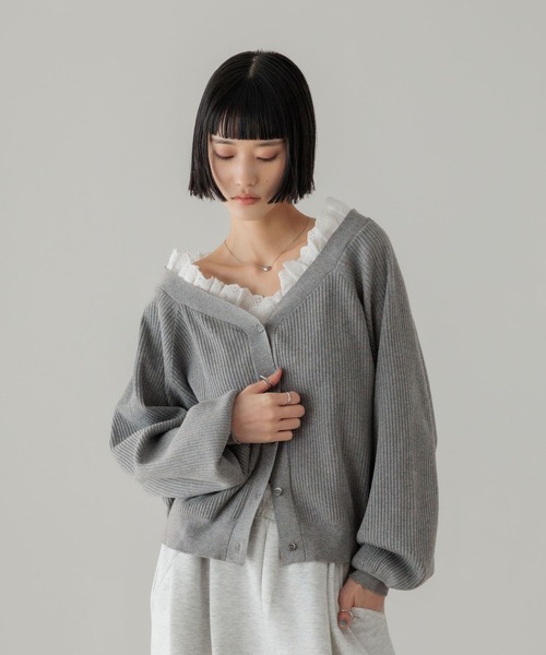 LOWRYS FARM（ローリーズファーム） カーディガン レースドッキングV