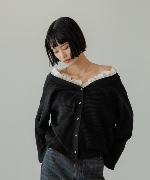 【新品未使用】前後着用可能レースドッキングVカーディガン LOWRYS FARM｜レースドッキングVカーディガン | Rakuten Fashion(楽天