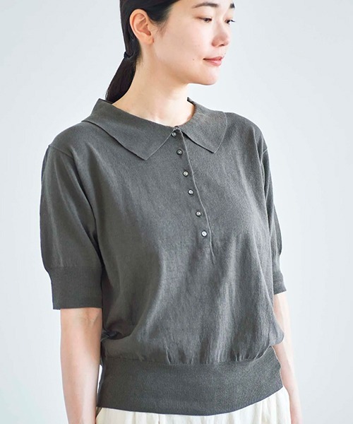 【新品・未使用】ポロニットトップス グレー HAU（CLASKA） ニット セーター ニットトップス ”polo” 5 レディース