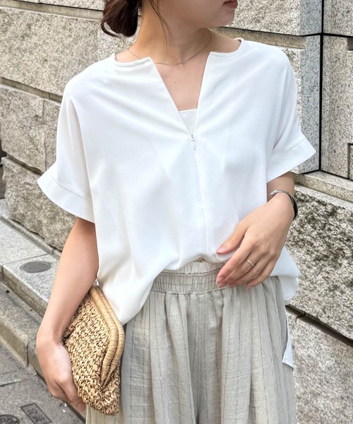 RANAN（ラナン） ブラウス シャツ 前後2WAYハーフジップブラウス