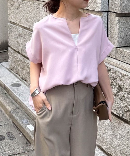 RANAN（ラナン） ブラウス シャツ 前後2WAYハーフジップブラウス