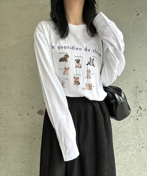 レディース 長袖 Tシャツ ロンＴ ネイビー　トップス カットソー 犬 ロゴ新 楽天市場】【20%OFFクーポン】カレッジプリントロンT カレッジロゴ
