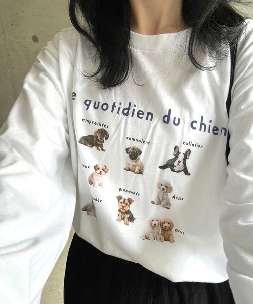 レディース 長袖 Tシャツ ロンＴ 黒 トップス カットソー 犬 ロゴ わんこ tシャツ 犬3連プリントロンT／長袖Tシャツ レディース : ZOZOTOWN