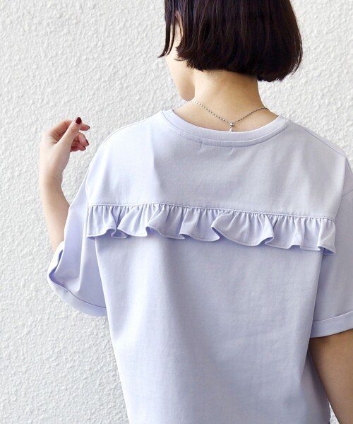 CLANE フリル付き半袖Tシャツ ライトブルー 新着 SHIPS（シップス） tシャツ 半袖 「WEB限定」「接触冷感」オーガニック