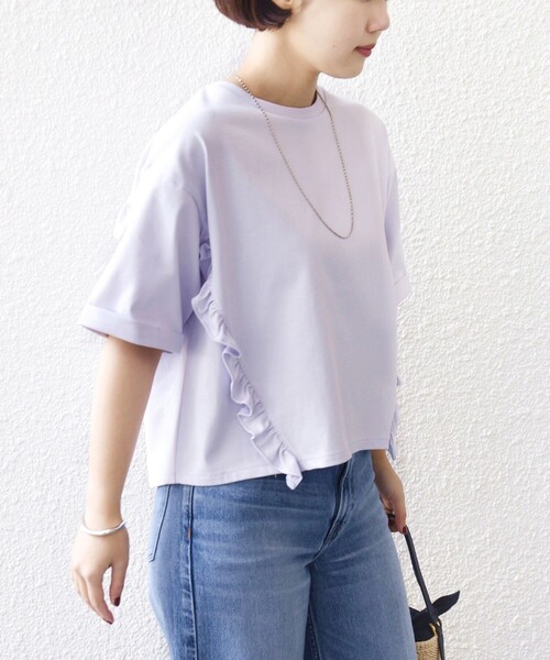 CLANE フリル付き半袖Tシャツ ライトブルー 新着 SHIPS（シップス） tシャツ 半袖 「WEB限定」「接触冷感」オーガニック