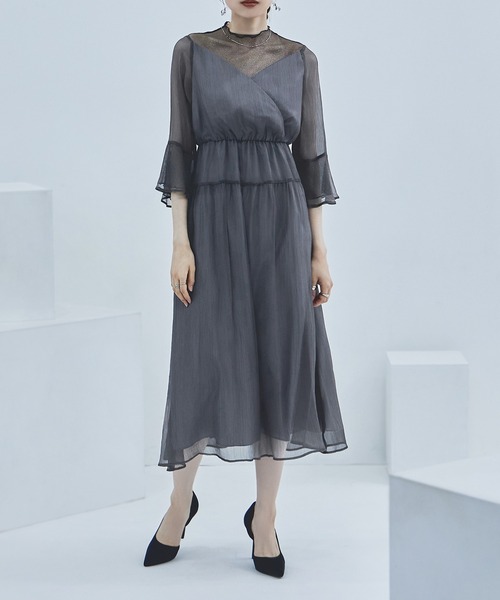 「etoll.」 7分袖ワンピース L チャコール レディースの画像