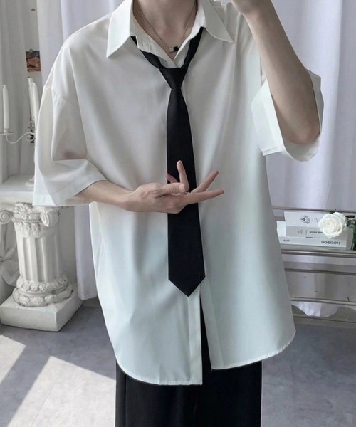 WYZ シャツ 半袖 ネクタイ付きオーバーサイズ半袖シャツ/ユニセックス