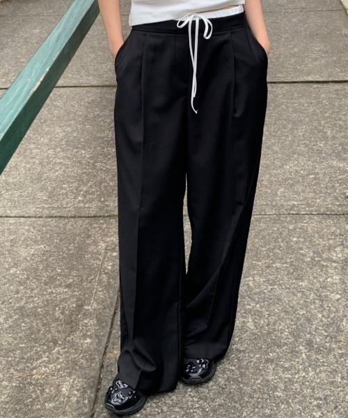 FAVORITO パンツ 配色ドローストリングワイドパンツ レディース