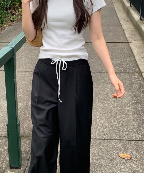 FAVORITO パンツ 配色ドローストリングワイドパンツ レディース